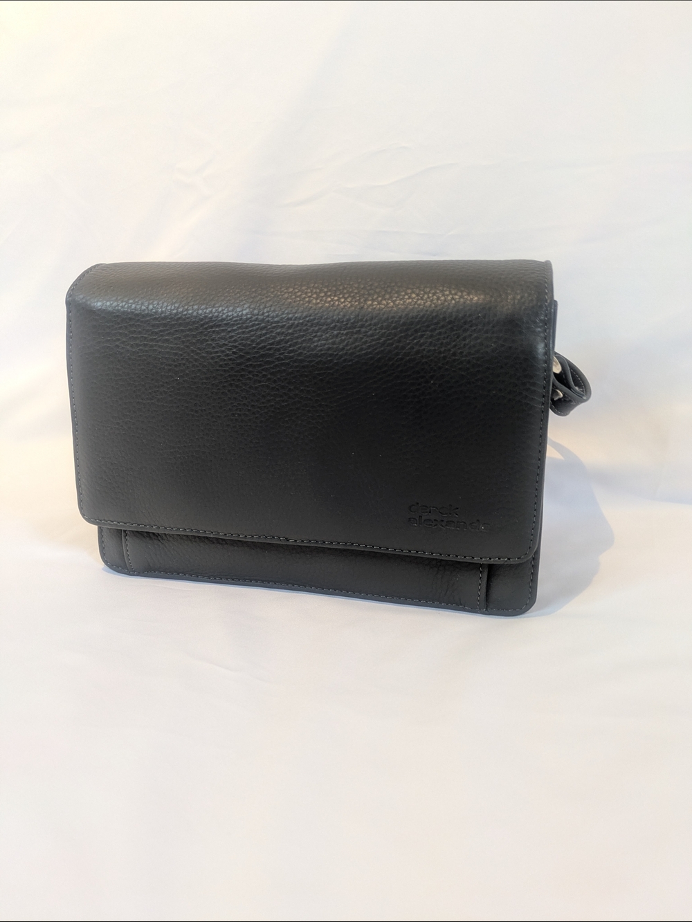 Derek Alexander Bristol Classic Flap Organizer Crossbody Charcoal Leather Travel